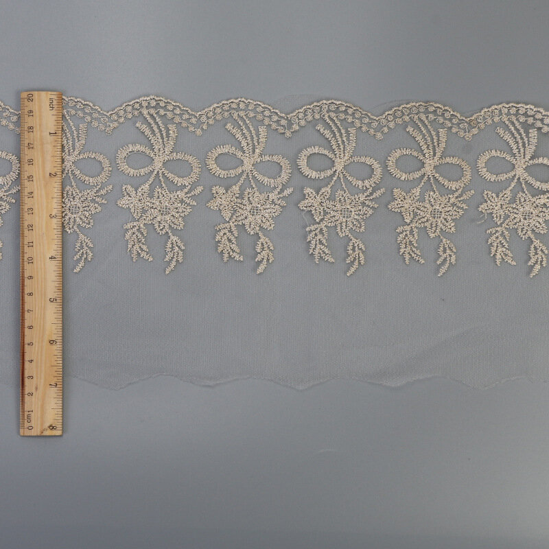 Cordón bordado de 17cm, accesorios de costura de tela, cinta dorada 3D, encaje de flores, falda, encajes, ropa, artesanía de guipur, LW18, 1 yarda