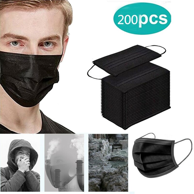 200pc Disposable Face Mask Industrial 3Ply Ear Loop Reusable Mouth Cover Fashion Fabric Masks face para Uso Diario y Trabajo
