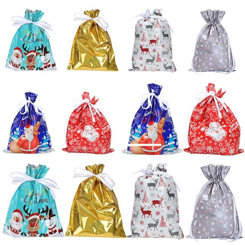 12 Pcs Gift Packing Bags Christmas Candy Bags Cookie Plastic Bags Candy Gift Bags For Biscuits Snack Baking Package