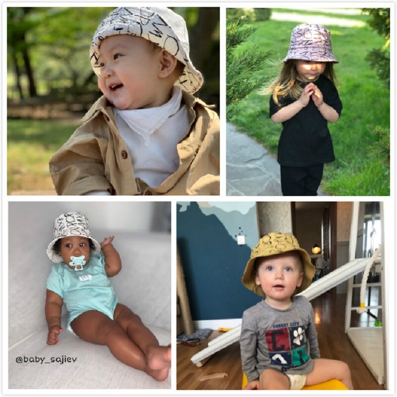 Sombrero de verano para niños, gorras de Sol de doble cara para niños y niñas, estampado de letras, sombrero de pescador, gorros de bebé