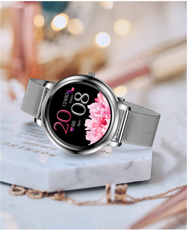 Reloj inteligente con Dial pequeño para mujer, reloj inteligente con recordatorio de vibración y frecuencia cardíaca en tiempo Real, presión arterial, compatible con Bluetooth 5,0