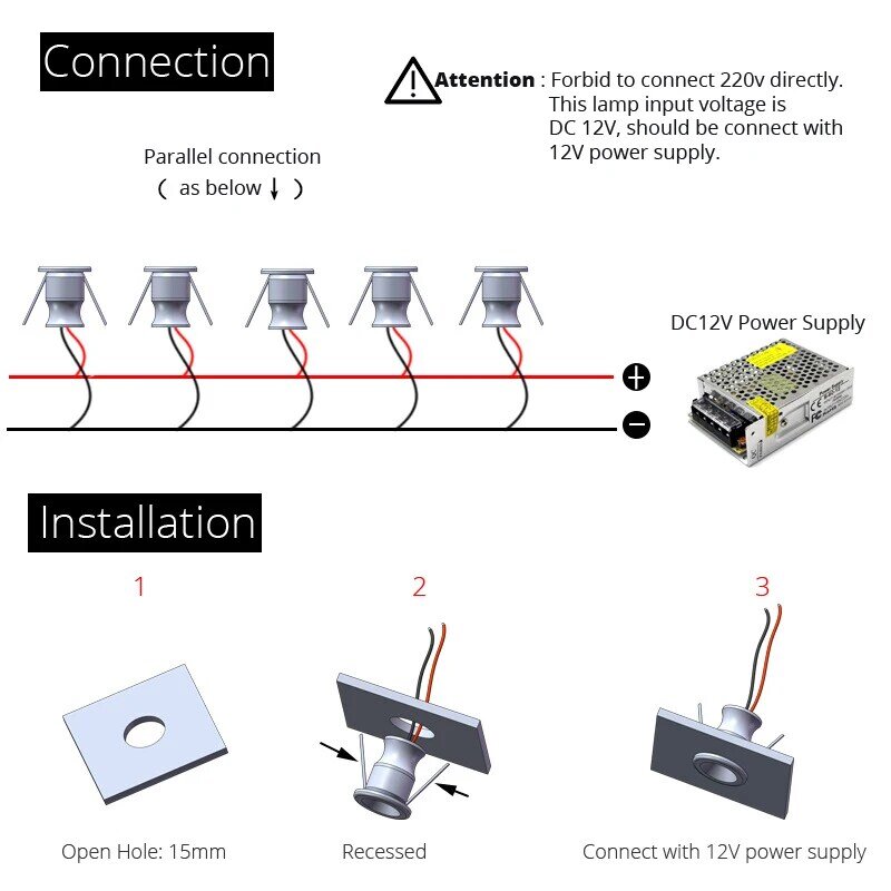 방수 작은 LED 스포트라이트, 1W12V, DIY 램프 캐비닛 천장 사우나 스팀 조명, 고온 90 내성, 10 개