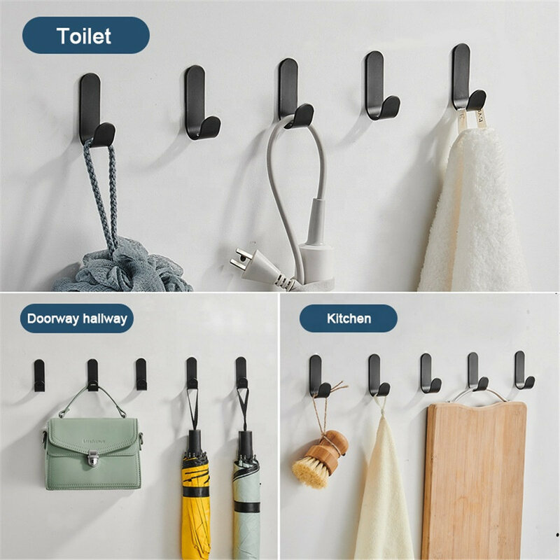 Gancho de toalla montado en la pared para baño, Colgador de gancho inoxidable para cocina, Hardware para llaves en el pasillo, 5 uds.