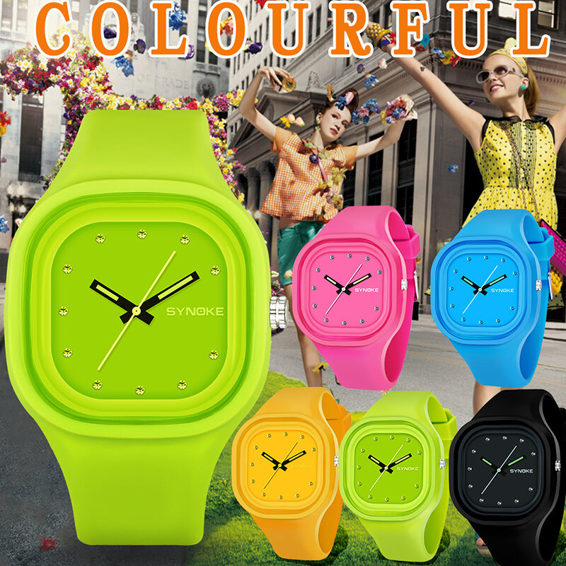 Synoke meninos estudante colorido à prova dcolorful água esportes relógio masculino marca feminina silicone exclusivo led digital data relógios de pulso