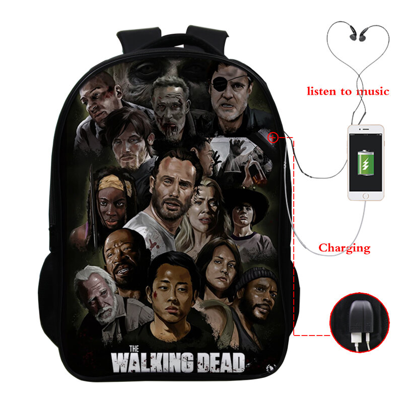16 pollici Zaino Walking Dead Borse Da Scuola Bambini Custom Design Bagpack Torna A Scuola Kit di RICARICA USB Da Viaggio Borsa Zaino
