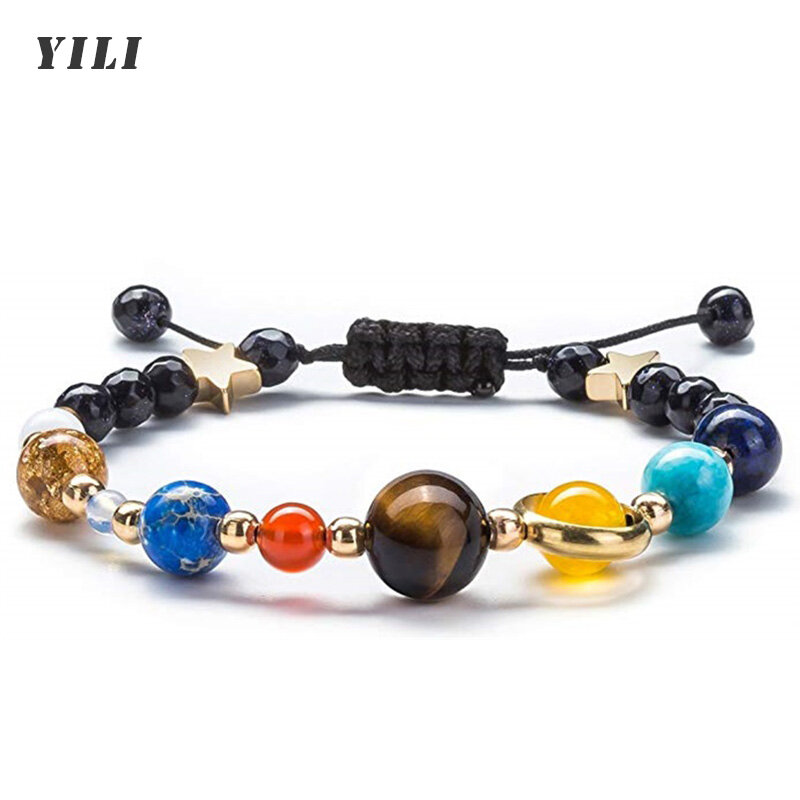 Galaxy Solar System Bracelet Universe The Eight Planets Star Natural Stone Beads Bracelets Bangles for Women Men Jewelry Gifts