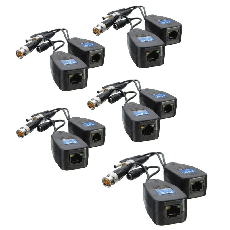 New 5 Pairs CCTV Coax BNC Video Power Balun Transceiver to CAT5e 6 RJ45 Connector HJ55