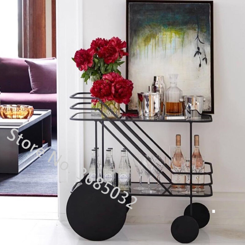 European Golden Hotel Drinking Trolley Restaurant Mobile Delivery Trolley Creative Edge Tea Trolley Households