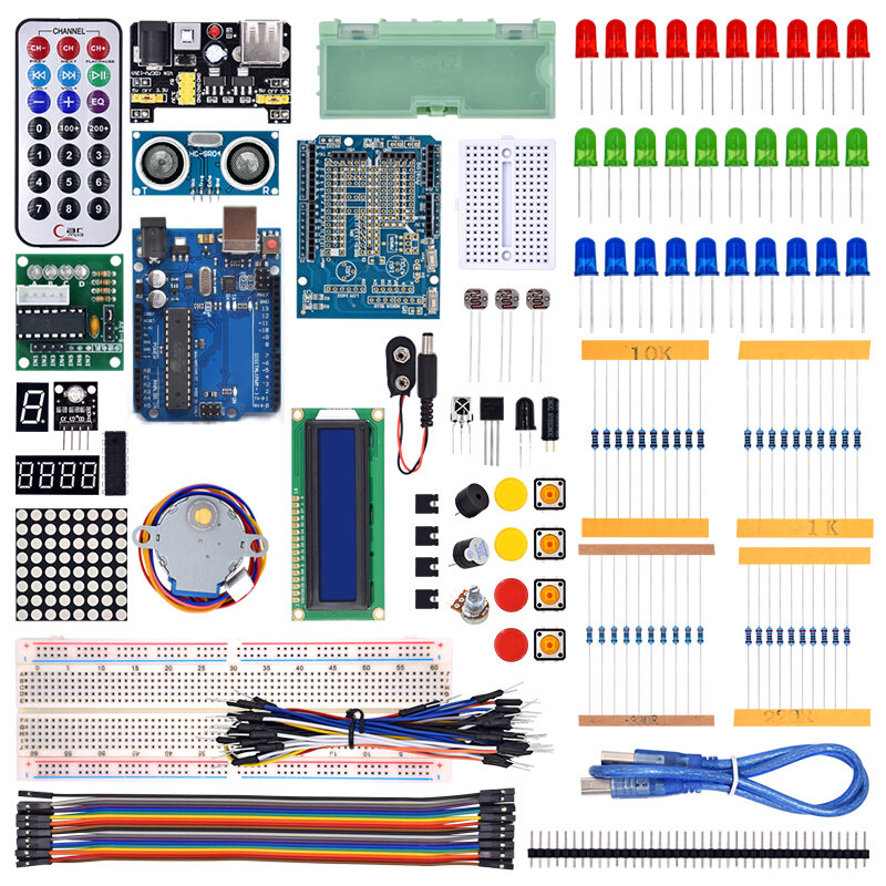 Weenhdz 2020 kit de iniciantes para arduino r3, o mais completo kit com tutorial/1602 lcd/r3 placa/resistor