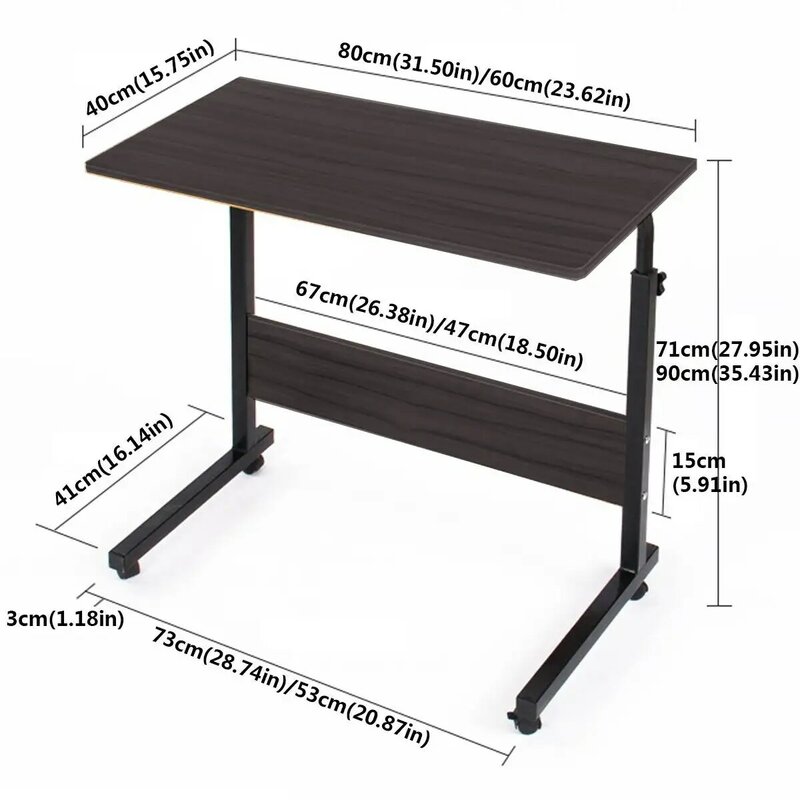 Table d'ordinateur pliable, 80x40CM, 60x40CM, bureau pour ordinateur Portable, Table de lit rotative pour ordinateur Portable, peut être relevée sur pied