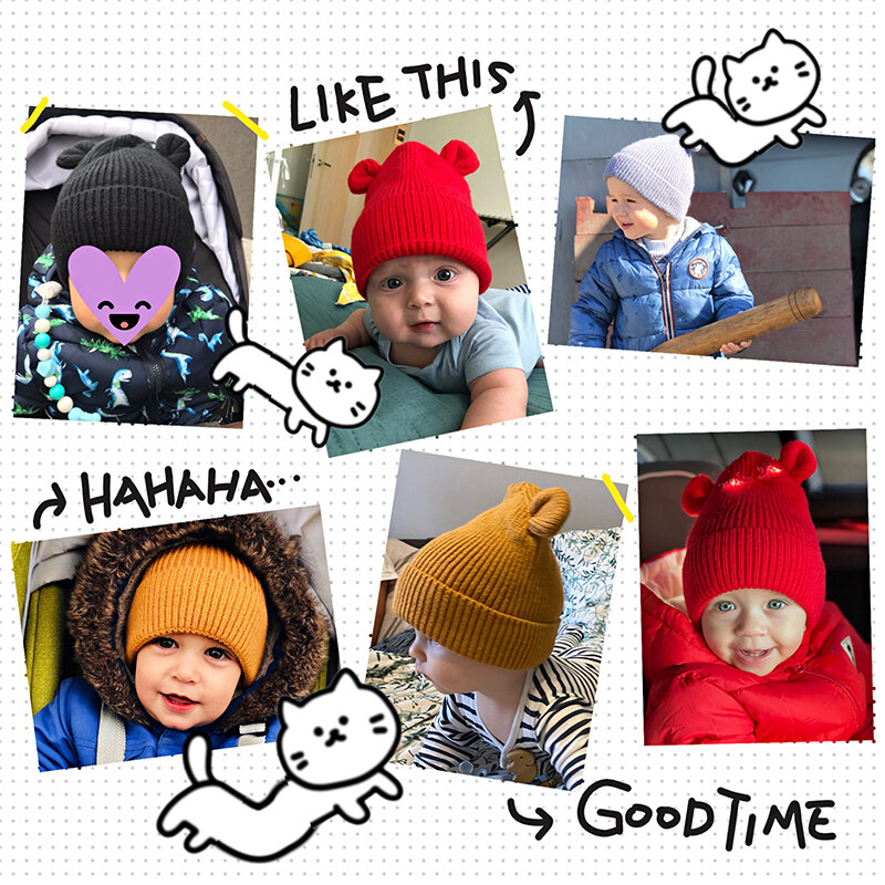 아기 소년 모자 귀여운 폼폼 아기 모자, 가을 겨울 따뜻한 니트 어린이 소녀 모자, 단색 헤어볼 탄성 키즈 캡 보닛