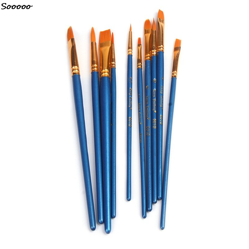 10 pz/set pennelli per guazzo ad acquerello forma diversa punta a punta rotonda Set di pennelli per capelli in Nylon per pittura