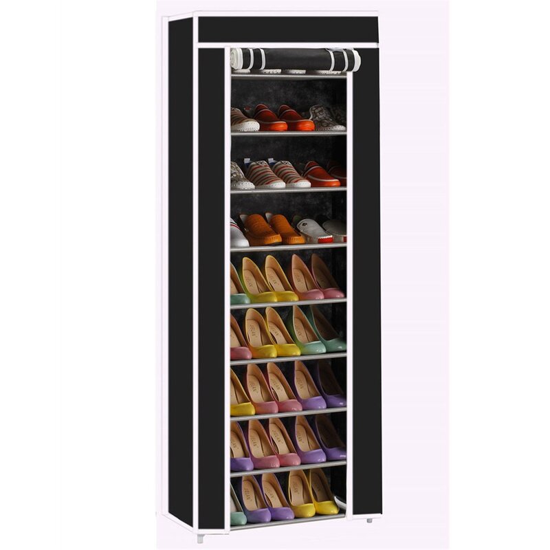 10 Layer 9 Compartment Shoe Cabinet Non-woven Fabric Shoe Cabinet Multifunction Dustproof Portable Steel Stackable Storage