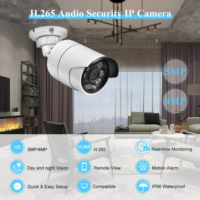 Cámara IP POE de 8MP y 48V para exteriores, CCTV de 5MP, IA, detección de movimiento, vídeo de vigilancia para el hogar, IR, cámara de seguridad nocturna