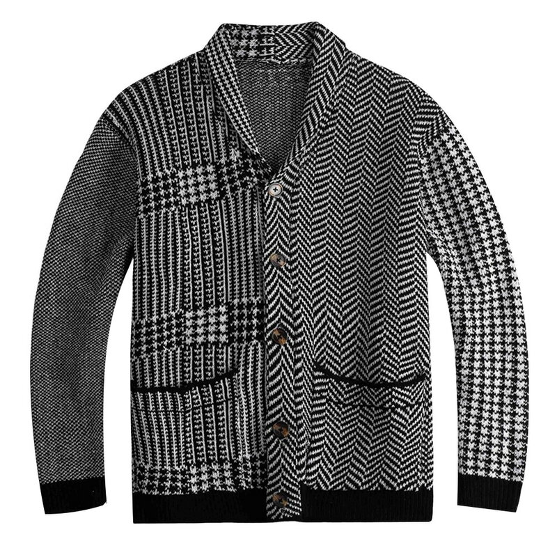 Suéter tejido de Jacquard para hombre, chaqueta de manga larga con botones, de Color contrastante, SY0035, novedad, Otoño e Invierno