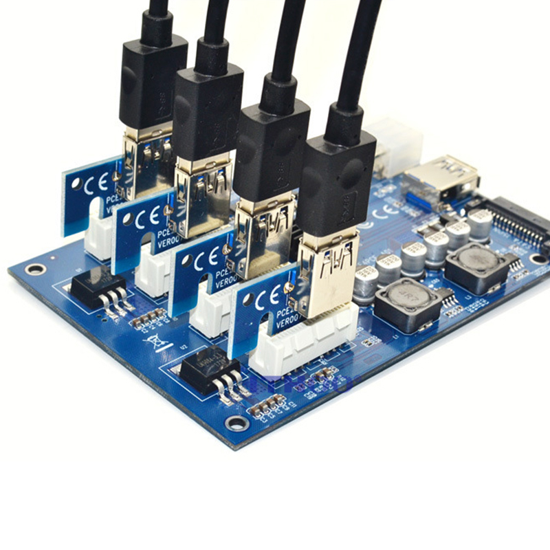 PCI-E-multiplicador de interruptor PCI Express de 1 a 4 puertos, Kit de expansión PCI-E X16, tarjeta adaptadora Sata de 6 pines para minería BTC