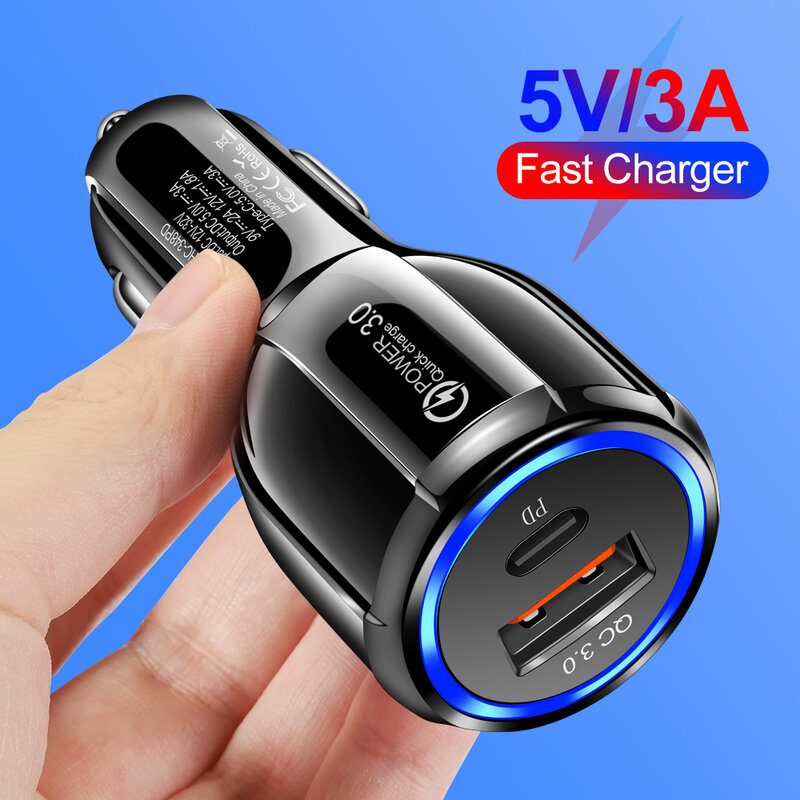 Car Charger Type C Fast Charging USB Charger สำหรับ iPhone Xiaomi Oneplus 9 Rt Car Quick Charge 3.0โทรศัพท์มือถือ USB-C PD ชาร์จ