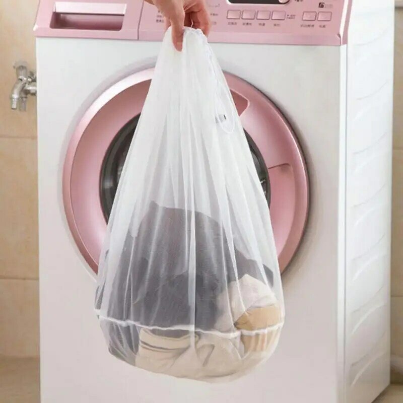 Sacos de malha de lavanderia drawstring net lavanderia saver malote de lavagem de malha forte máquina de lavar roupa engrossar saco líquido sutiã pacote de ajuda