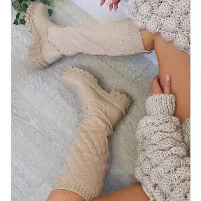 Botas femininas inverno nova cabeça redonda meias de salto quadrado botas de luxo botas de grife botas de inverno botas grossas femininas 2022