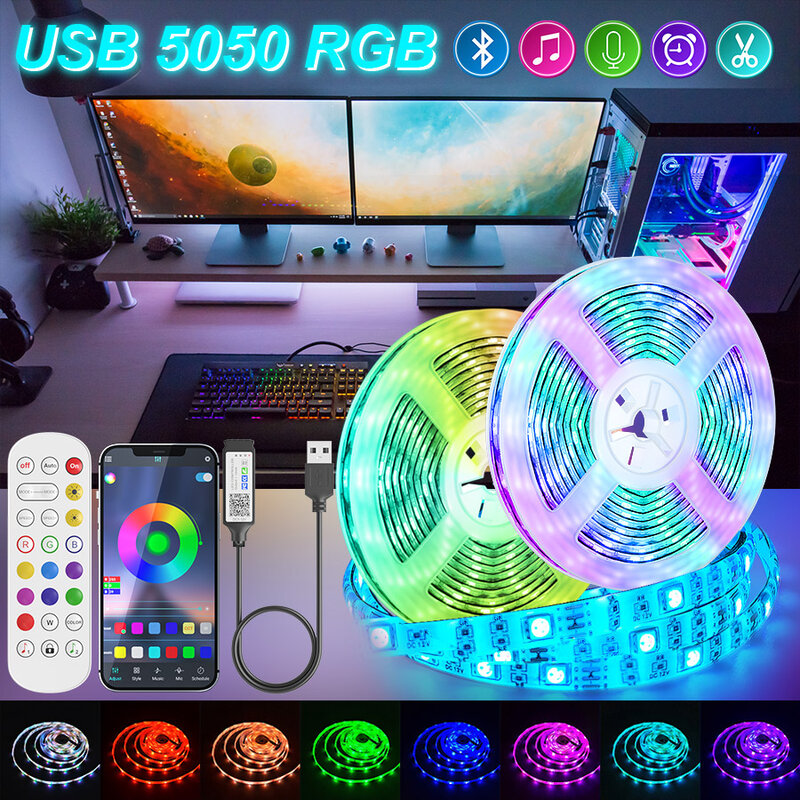 Bluetooth USB Led Streifen Lichter 5050 RGB 1M-30M Flexible Band LED Lampe Band Led-leuchten Für zimmer TV Led-hintergrundbeleuchtung Luces Led
