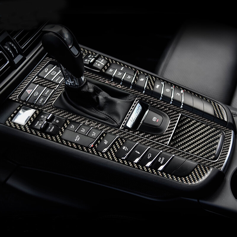 Acessórios para porsche macan 2014-20 fibra de carbono interior gearshift ar condicionado cd painel porta braço capa guarnição adesivo