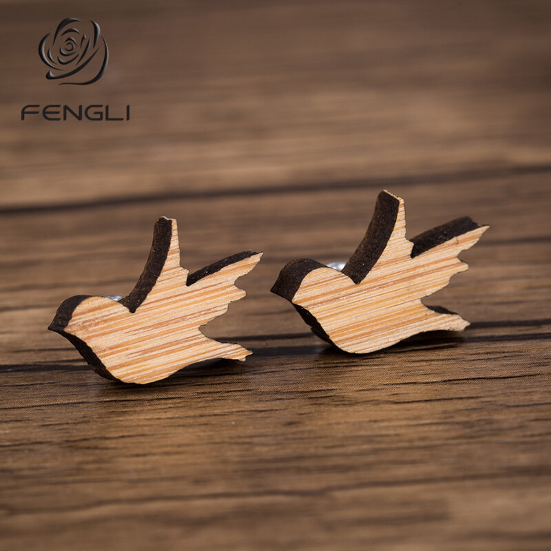 FENGLI Cute Spring Swallow Stud Earrings for Women Fashion Jewelry Wooden Earrings Simple Girls Christmas Earings Orecchini