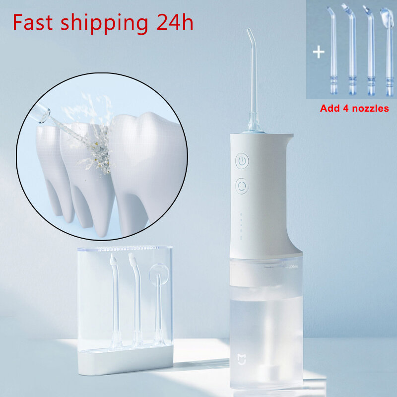 Per XIAOMI irrigatore orale elettrico IPX7 Flosser a getto d'acqua dentale impermeabile 4 modalità pulizia orale W 4 ugelli memoria bocca pulita