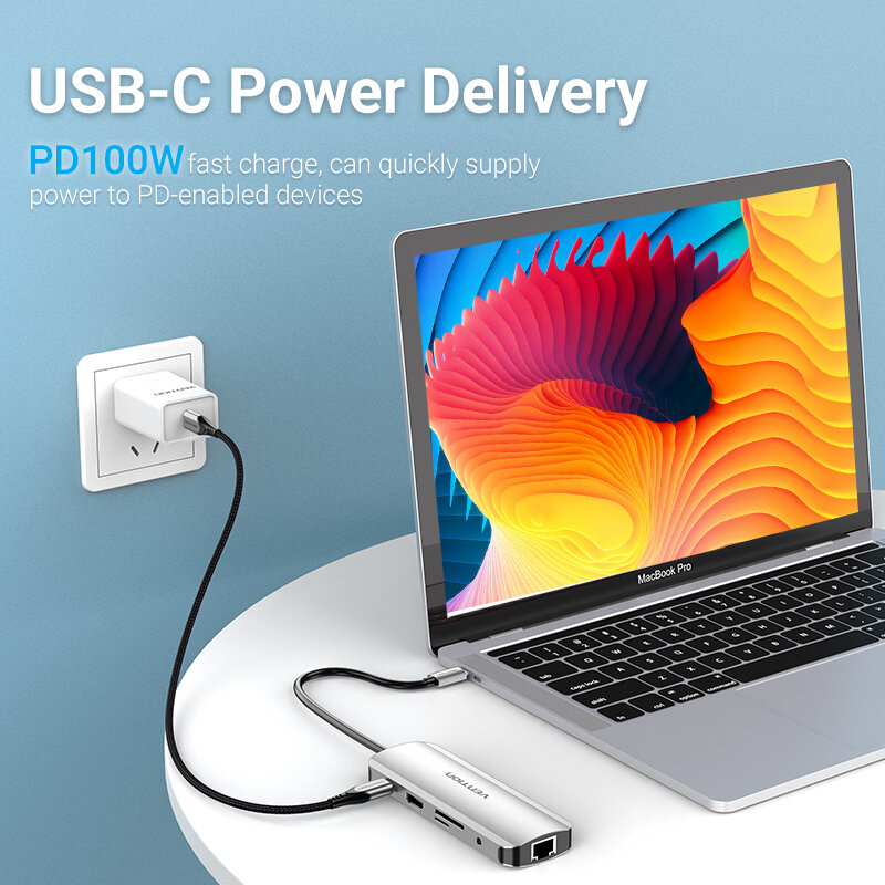 Vention-Hub USB tipo C 3,1 a 4K, HDMI, RJ45, PD, USB 3,0, OTG, adaptador, Dock para MacBook Air Pro 2020, Huawei Mate 30, PC