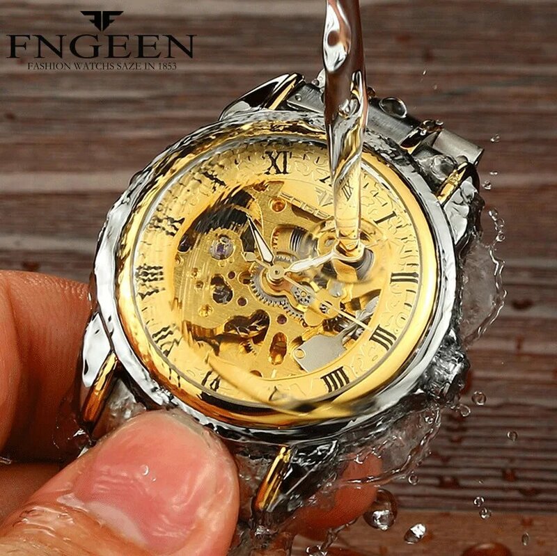 Relógios de negócios masculinos de luxo automático mecânico casal relógio para amantes presente aço inoxidável à prova dwaterproof água relógio masculino e feminino