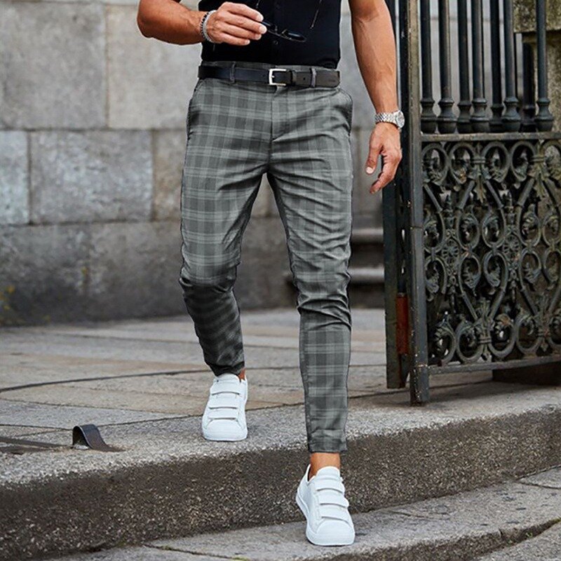 Homens joggers calças xadrez homem preto confortável calça casual streetwear calças soltas na moda japonesa calças lápis de poliéster