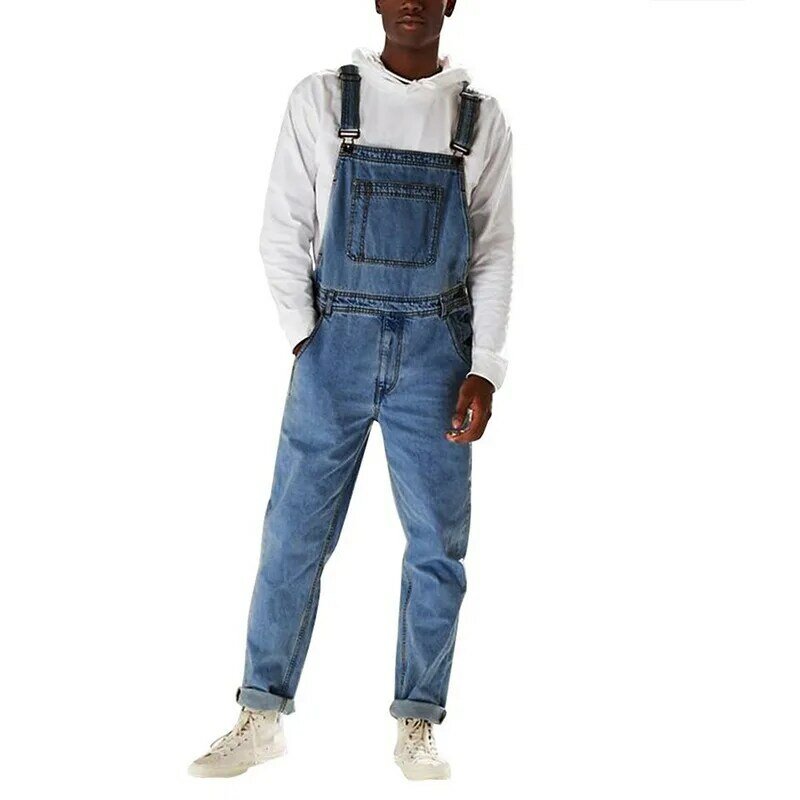 Мужские джинсовые комбинезоны, Длинные прямые джинсовые комбинезоны в стиле хип-хоп, одежда для улицы, 2021