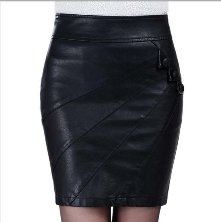 M/5Xl Women's Leather Skirts Spring Summer Slim Black Pencil Skirt Bodycon Large Size Sexy Package Hip Mini Skirt Saias K1229
