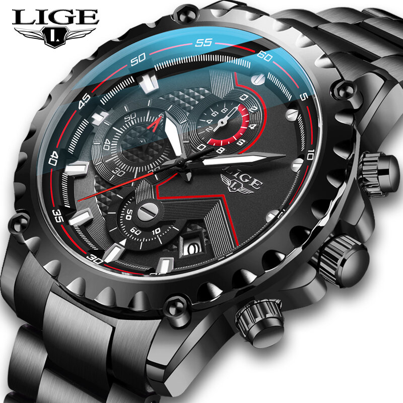 LIGE-reloj analógico de acero inoxidable para hombre, accesorio de pulsera resistente al agua con cronógrafo, marca de lujo deportivo de complemento Masculino con diseño moderno, nuevo