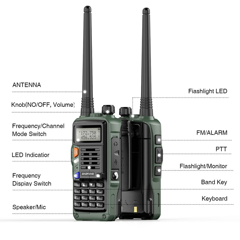 Hijau BAOFENG UV-S9 Ditambah 10W Kuat Handheld Transceiver dengan UHF VHF Dual Band Walkie Talkie Ham UV-5R Dua Cara Radio