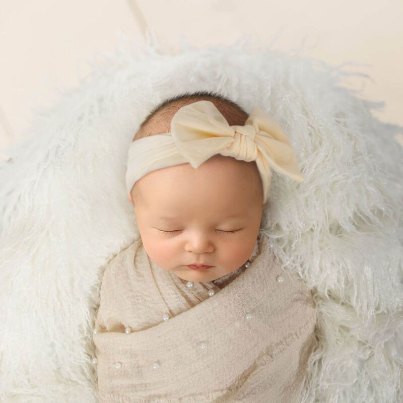 3 Pcs Newborn Photography Props Fur Blanket Headband Swaddle Wrap Set Headwrap Turban for Infants Photo Shooting