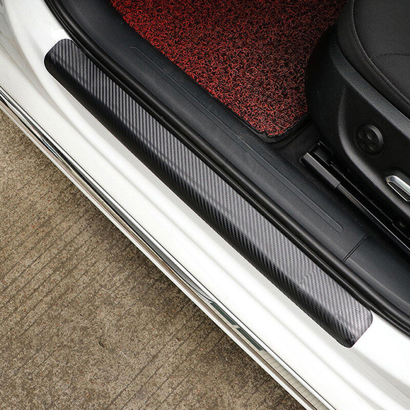 Película protetora de soleira da porta do carro, 4 unidades, anti-arranhão anti-chute película adesiva universal 3d fibra de carbono adesivos de soleira do carro