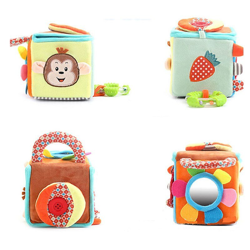 Kotak Mainan Blok Bangunan Kain Bayi Mainan Kerincingan Lembut Teka-teki Sensorik Pendidikan Awal Mainan Bayi Kubus Lembut Mewah untuk 0-12 Bulan