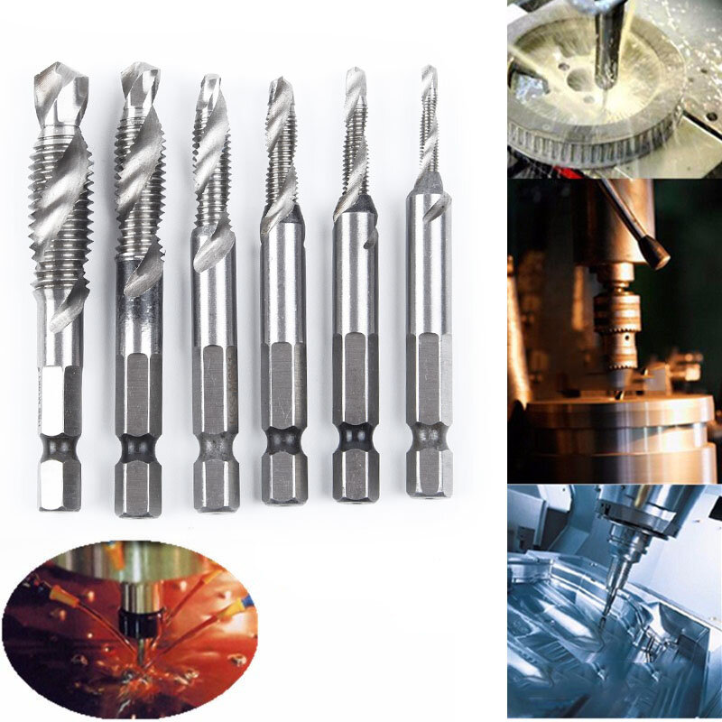 6 Pieces M3-M10 1/4 Inches Thread Tap Drill Bit Metalworking Tools Set Hex Shank HSS Metric Screw Drill Bits