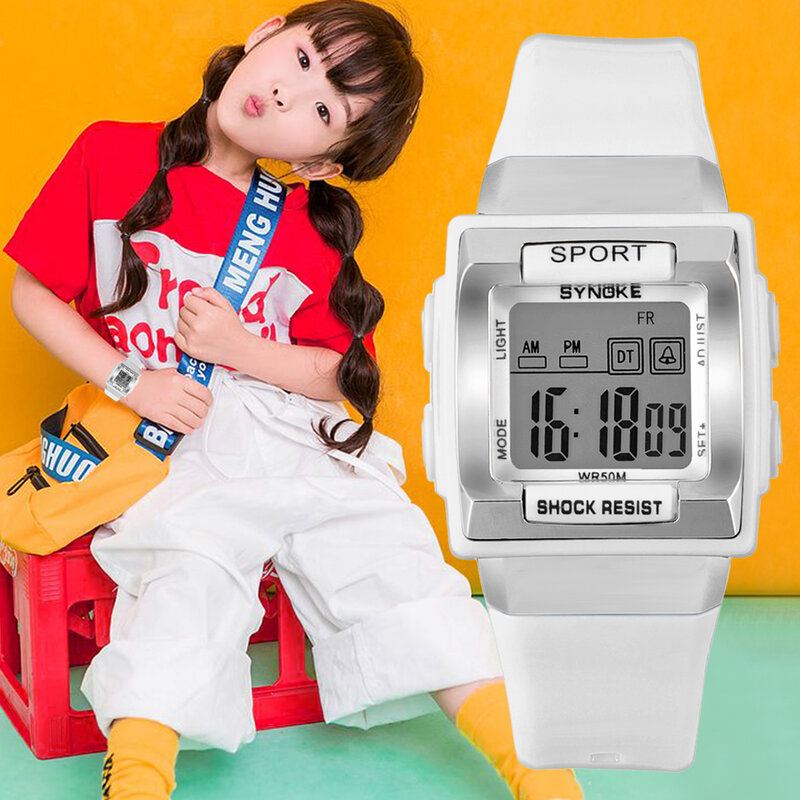SYNOKE-reloj Digital deportivo de silicona para niños y niñas, cronógrafo informal, LED, resistente al agua, regalo para estudiantes