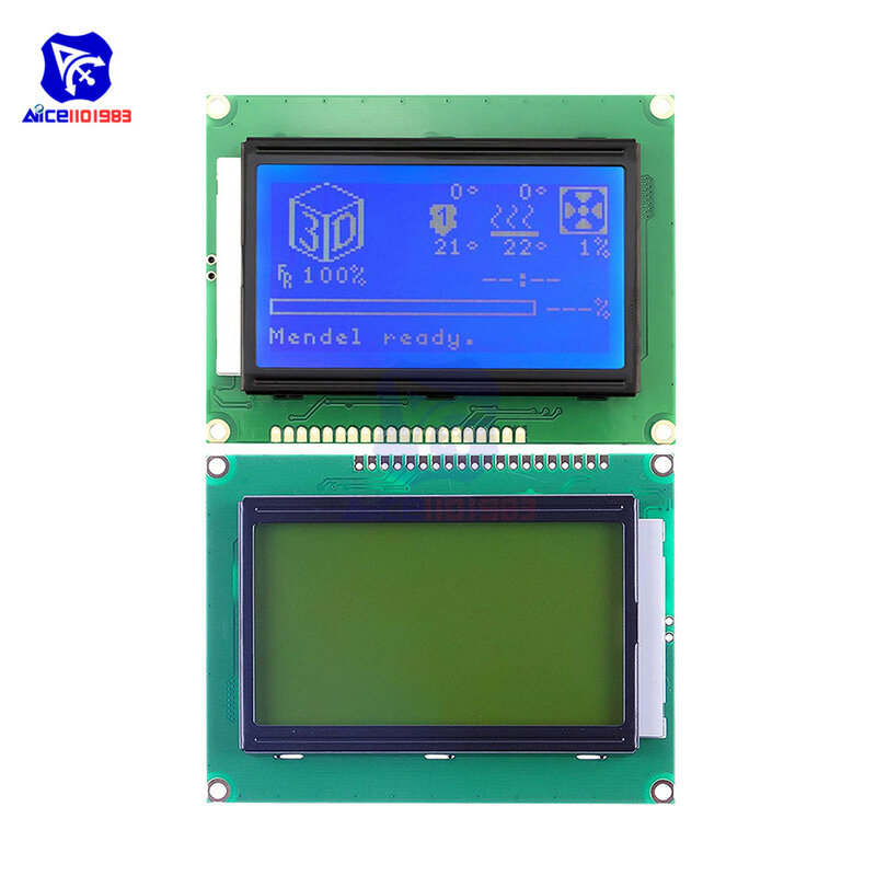 Diymore 그래픽 12864 LCD 디스플레이 모듈, 백라이트 포함, 아두이노 라즈베리 파이 STM32 3D 프린터용, ST7920 IIC I2C SPI, 128x64 도트