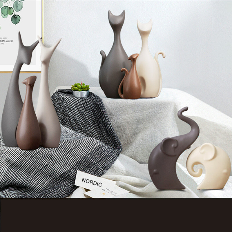 北欧テーブルセラミック装飾品磁器動物の装飾含む象猫鹿ウサギカタツムリ家の装飾工芸品ミニチュア