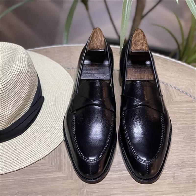 New Men Fashion Trend Business Casual British Style Dress Shoes Handmade Solid Color PU Classic Belt Set on Loafer Shoes 3KC557