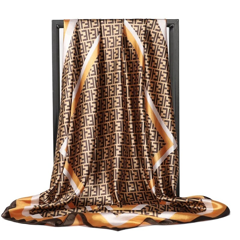 Bufanda de seda de marca de lujo para mujer, chal satinado, cuadrado, 90x90cm, pañuelo Hijab