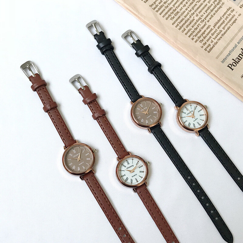 Retro Bruin Vrouwen Horloges Kwaliteiten Kleine Dames Horloges Vintage Lederen Armband Horloge Mode Merk Vrouwelijke Quartz Klok