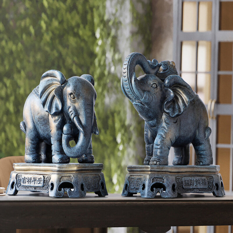 Elefante de decoración ligero, adornos de lujo para sala de estar, dormitorio, familia europea, creativo, resina, decoración para el hogar, artesanía, regalo, estatua