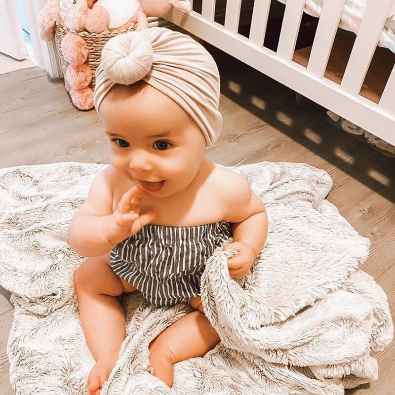 gorros de bola redonda con nudo para bebé,turbante elástic 