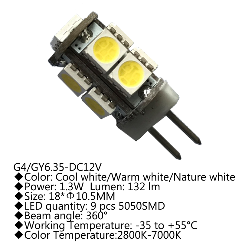 Ampoule LED G4 GY635 SMD5730 5050, 12v dc, remplacement d'halogène, lumière blanche chaude et froide à 360 degrés