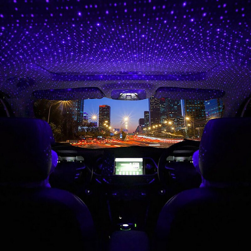 Mini projetor de luz noturna com led para teto de carro, luz noturna de teto, atmosfera para galaxy, lâmpada decorativa usb ajustável para decoração de interiores automotivos
