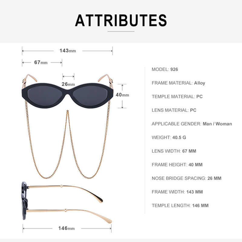 Stylish Oval Sunglasses With Chain Women Vintage Small Frame Sun Glasses For Ladies Luxury Brand Pearl Chain-Link Eyewear Unisex