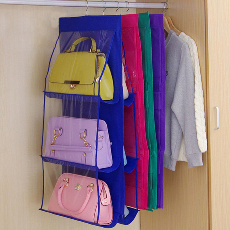 Non-woven Opknoping Handtas Voor Garderobe Kast Transparante Opbergtas Deur Muur Clear Diverse Schoen Tas Met Hanger Pouch 6 Pocket